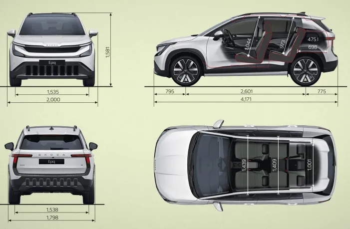 Profilul lateral al modelului Škoda Epiq